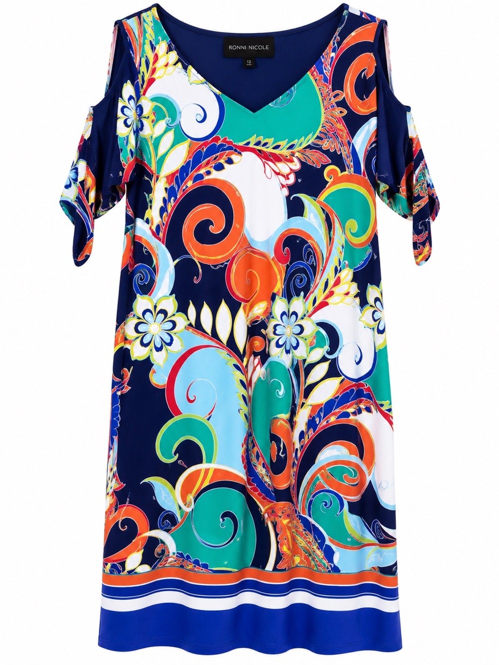 Ronni Nicole Women’s Cold Shoulder Dress Size 12 Abstract Paisley Lined